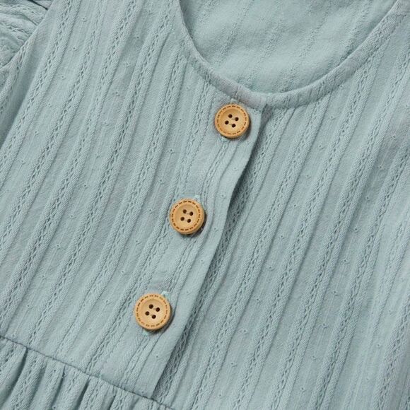 Size 12-18 month, baby, toddler, girls green dress, ruffle, shoulder, midi - Picture 2 of 3